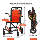 Sedia a rotelle da trasporto pieghevole ultraleggera, supporta 100 kg, telaio in alluminio da 8 kg, seduta da 41 cm, braccioli e poggiapiedi rimovibili, freno a mano bloccabile