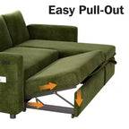 Divano letto estraibile 2 in 1 con chaise longue contenitore, divano sezionale in ciniglia con porte USB per soggiorno