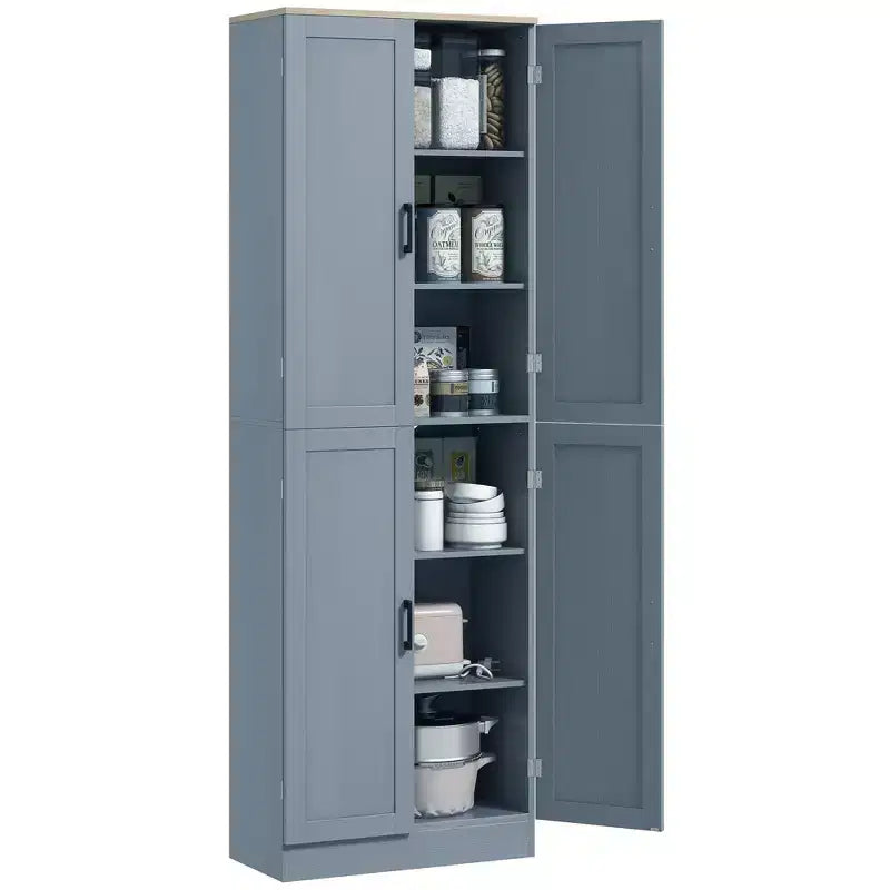 HOMCOM Dispensa da Cucina Autoportante da 170 cm, Armadietto Contenitore a 4 Ante con Ripiani Regolabili e Porte