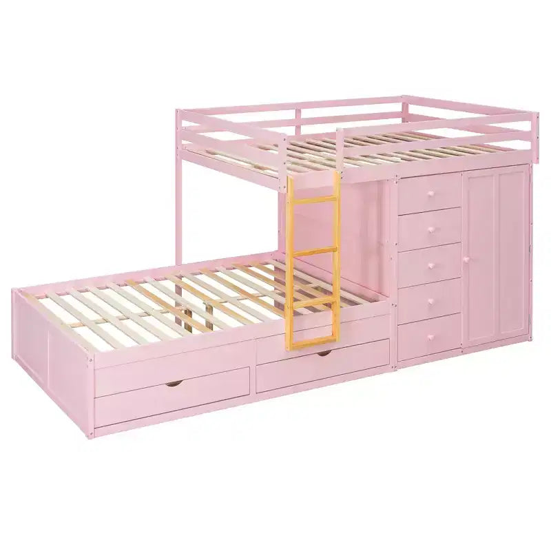 Letto a castello matrimoniale moderno con armadio integrato e 7 cassetti contenitore
