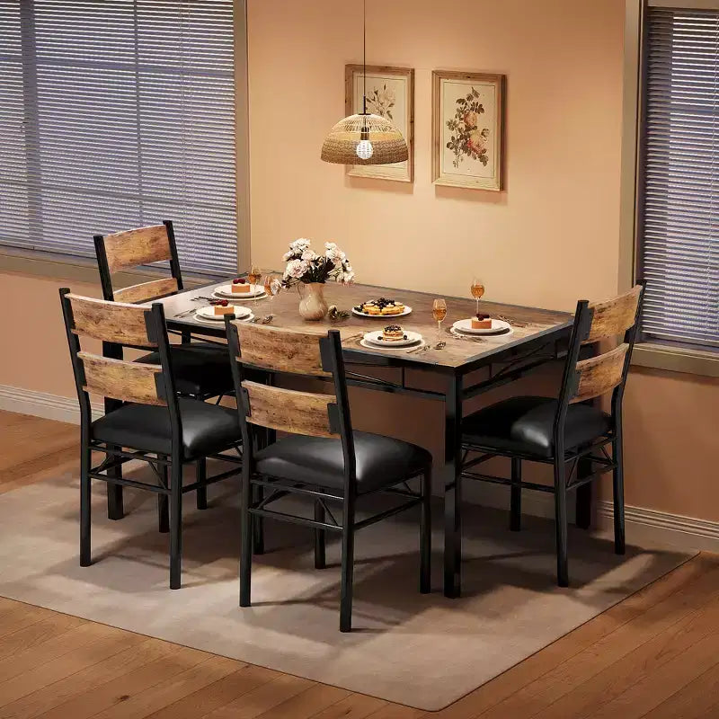 Set tavolo da pranzo per 4 persone, con 4 sedie imbottite, set tavolo da pranzo da 5 pezzi in legno con protezione angolare per cucina, appartamento, piccoli spazi