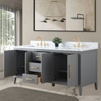 Mobile lavabo doppio Vanity Art 72 per bagno, con top in marmo tecnico