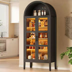 Mobiletto contenitore, Nero/Bianco, Stile ad arco, Singolo, Alto 71 con Luci LED e Ante in Vetro