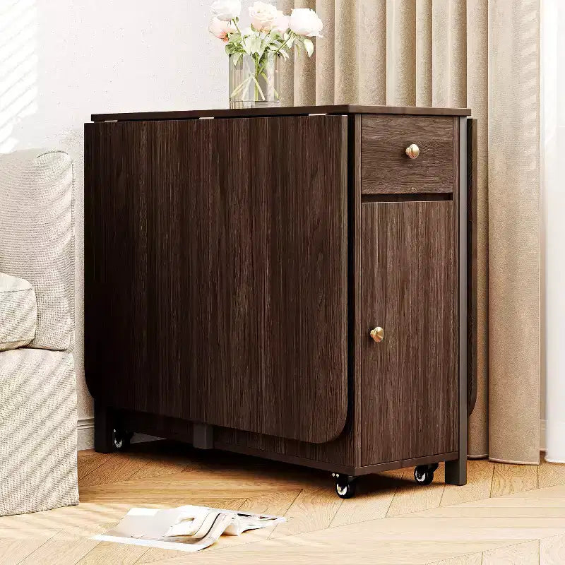 Tavolo da pranzo pieghevole ATJafurn 59'' con ante a ribalta per piccoli spazi, tavolo da cucina rettangolare estensibile in legno con ruote e contenitore