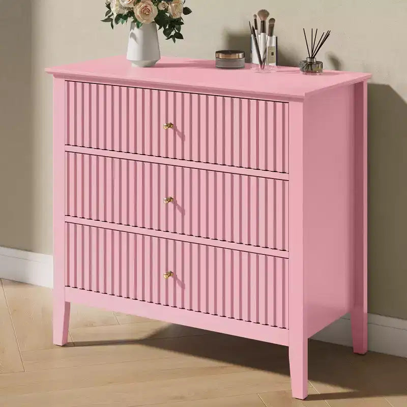 Comò a 3 cassetti Heynemo, comodino in legno verniciato alto 76 cm con contenitore, cassettiera ampia e moderna con guide a cuscinetti a sfera