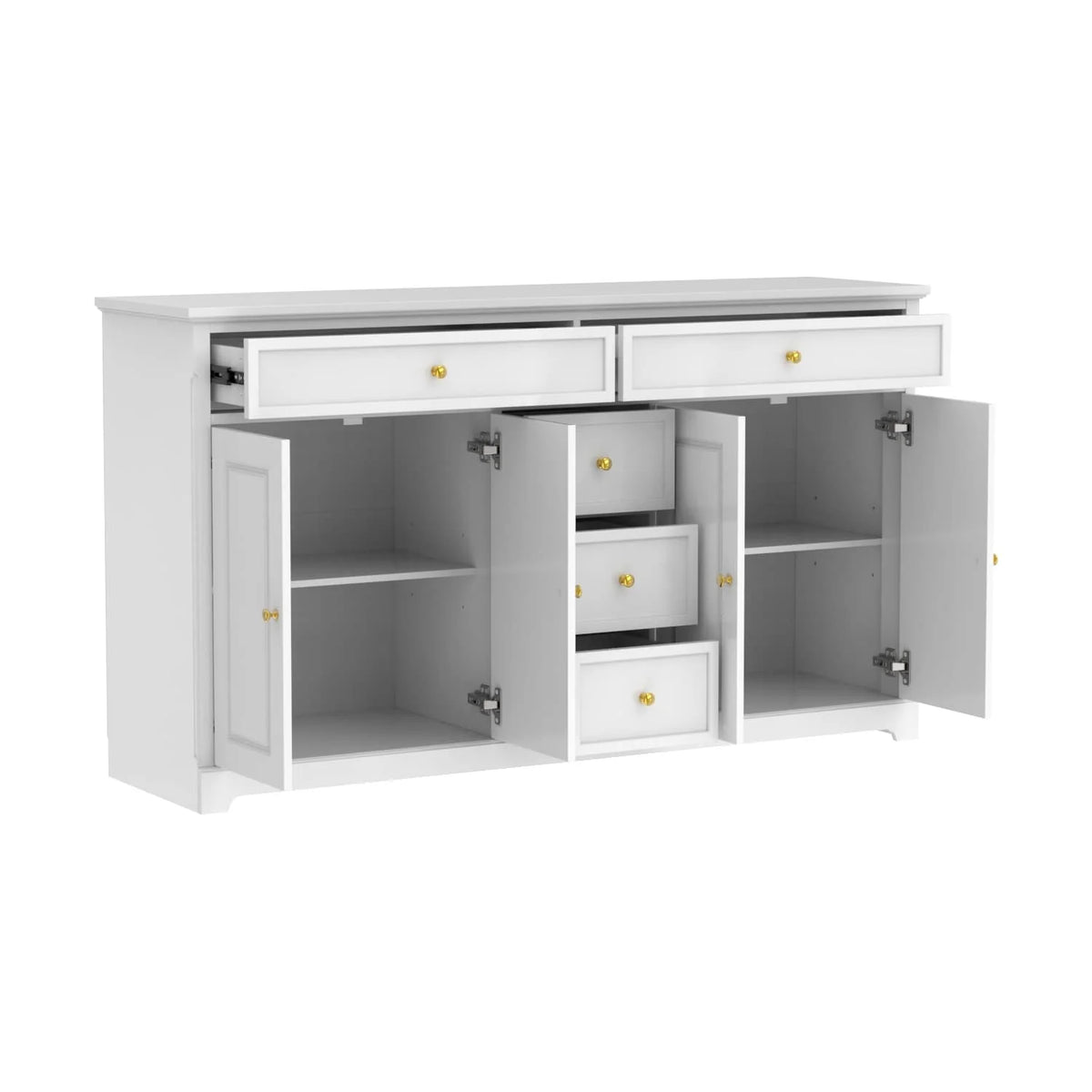 59.1'' Credenza Buffet Bianco Laccato Mid-Century Modern Contemporaneo