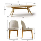 Set da pranzo da 7 pezzi, tavolo allungabile 78-96 con base a cavalletto e sedie imbottite con gambe in legno massello-Panipeachy
