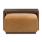 Poly & Bark Pouf Jarmo con Tavolino Regolabile in Noce - Vera Pelle Italiana Pieno Fiore