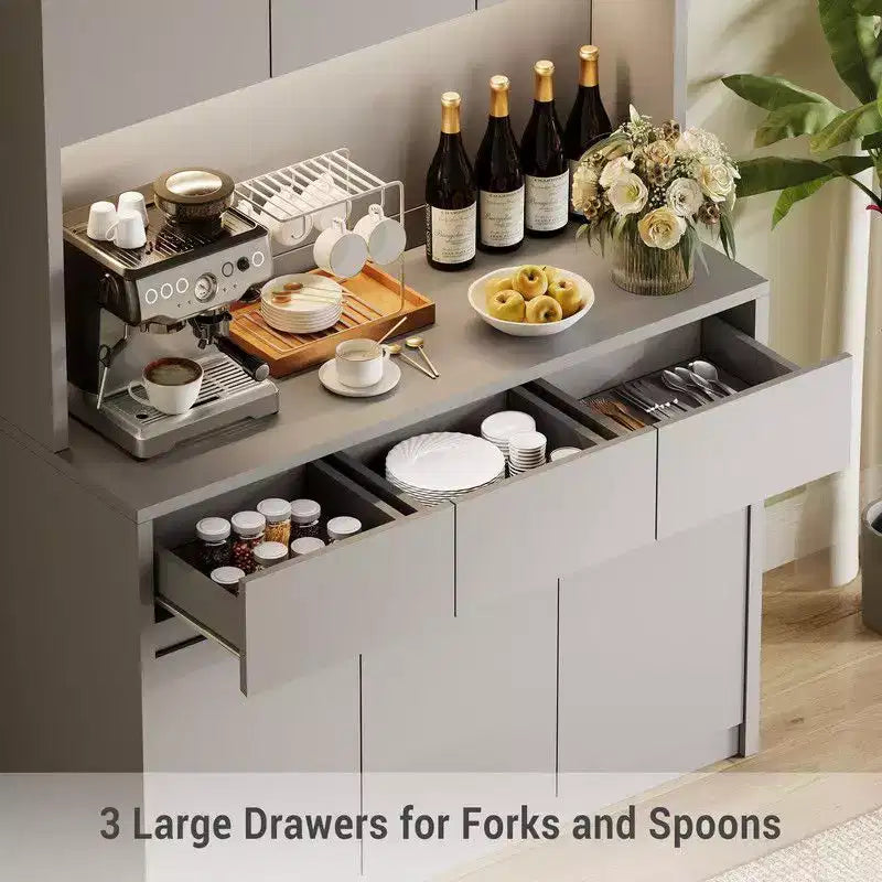 Mobile dispensa da cucina da 71 pollici, mobile credenza con luci a LED e prese di corrente, mobile buffet con supporto per microonde, ripiani regolabili