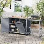 FAMYYT Isola per Cucina da Esterno da 78.3 Pollici con Piano di Lavoro in Acciaio Inossidabile, Stazione Barbecue Pieghevole e Armadietti Contenitore, Grigio Blu