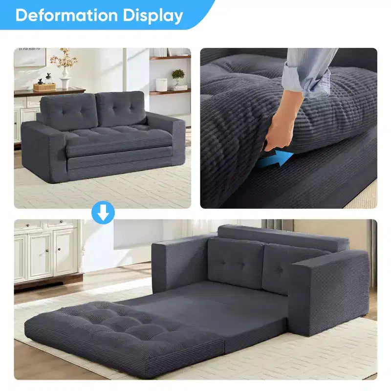 Mjkone Divano Letto Futon Convertibile 2-in-1 da 180 cm, in Tessuto a Coste, Pieghevole con Bottoni Trapuntati, Salvaspazio