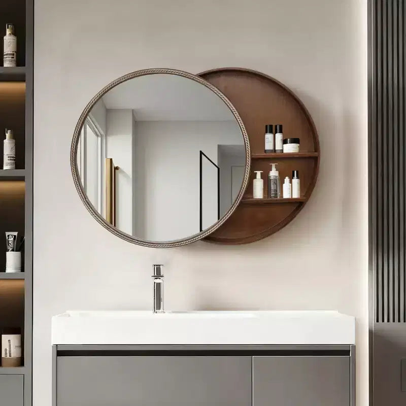 23,6 Specchio da parete rotondo moderno scorrevole con contenitore, specchio da bagno salvaspazio, specchio decorativo per soggiorno