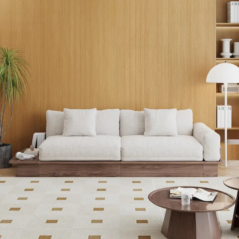 JASIWAY Divano Moderno in Legno Massello Rivestito in Cotone Lino