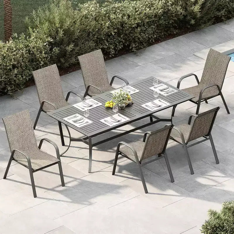 Sedie da patio, Set di 4/6 sedie da pranzo impilabili per esterni in textilene leggero per tutte le stagioni con braccioli per cortile, bordo piscina