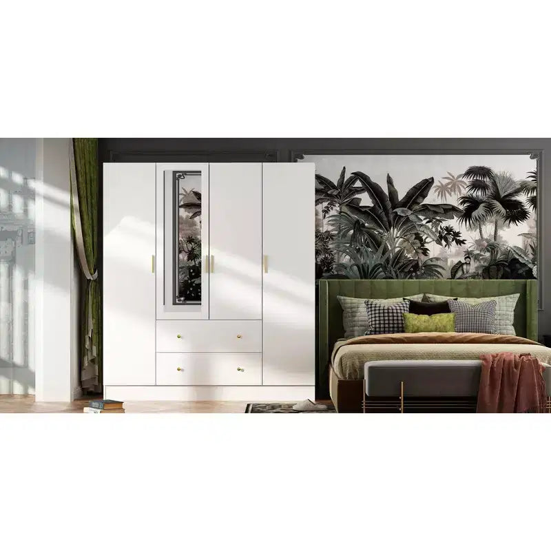 Armadio Hitow con 2 cassetti grandi, zona appendiabiti centrale con specchio, stile minimalista