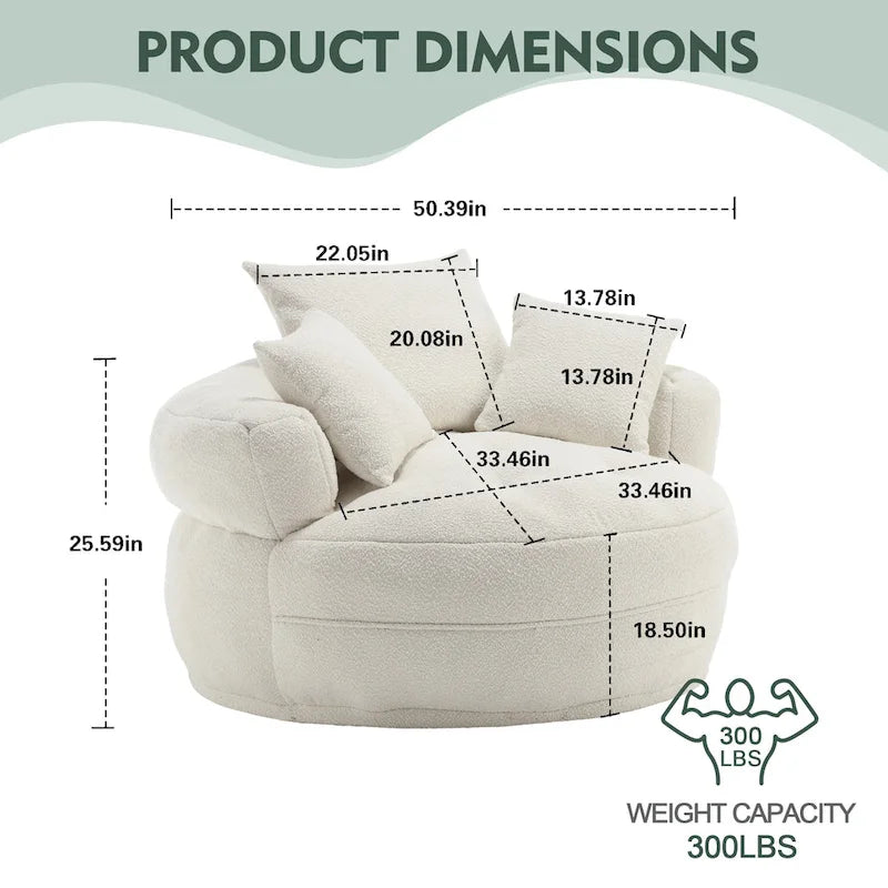 Poltrona Divano Pigro Rotondo – Bianco/Blu/Grigio/Giallo/Arancione/Rosarossa/Blu Scuro/Verde, Posto Singolo e Coppia