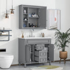 Mobile bagno moderno da 90 cm con lavabo integrato e specchiera, 2 ante e 2 cassetti