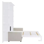 Letto a scomparsa Whisen Modern Design con struttura in legno, Queen Size, con divano e mensole