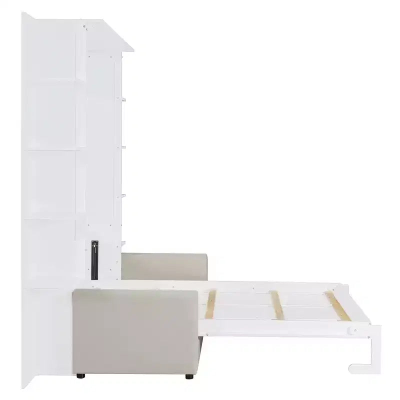 Letto a scomparsa Whisen Modern Design con struttura in legno, Queen Size, con divano e mensole