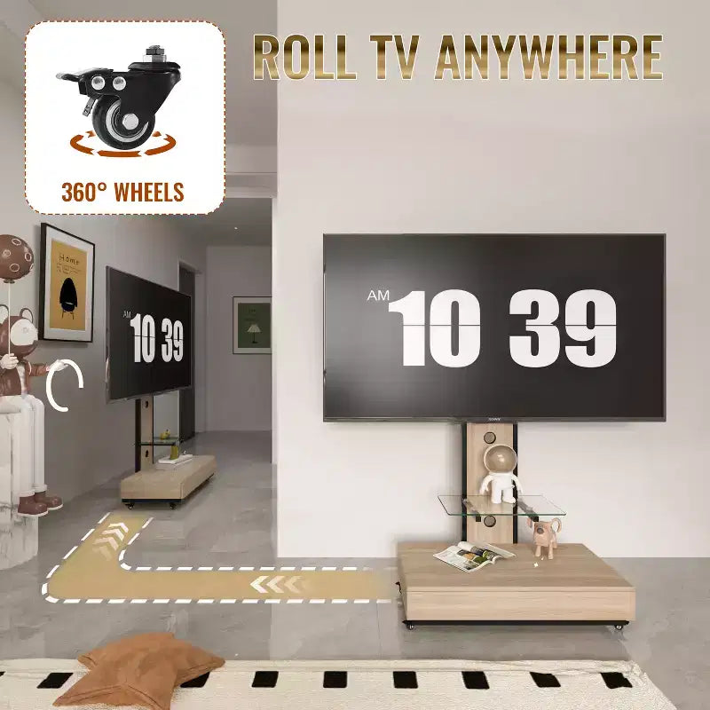 Mobile TV con carrello per TV da 32 a 75 pollici, regolabile in altezza con cassetto e ruote per soggiorno, camera da letto, uffici -ModernLuxe