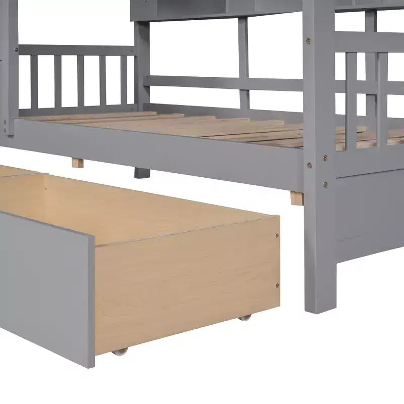 Letto in legno a forma di casa Twin/Full Size con 2 cassetti, letto per bambini con scaffale portaoggetti - ModernLuxe