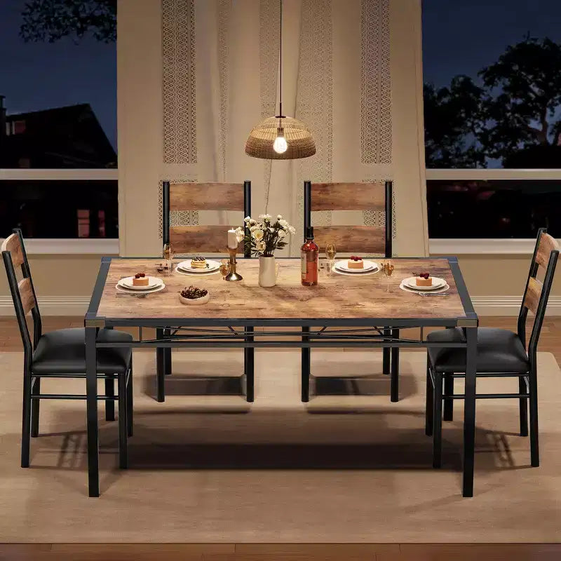Set tavolo da pranzo per 4 persone, con 4 sedie imbottite, set tavolo da pranzo da 5 pezzi in legno con protezione angolare per cucina, appartamento, piccoli spazi