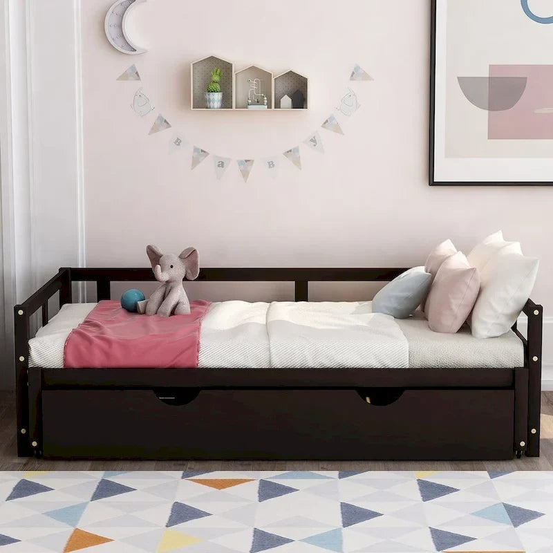 Letto a giorno estensibile con letto estraibile, Letto a giorno in legno con letto estraibile