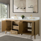 Mobile lavabo doppio Vanity Art 72 per bagno, con top in marmo tecnico