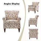 Fauteuil en bois traditionnel Araceli, rembourré à motifs floraux, avec dossier à oreilles et garniture cloutée | ART OF LIVING DESIGNS