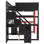 Letto a soppalco da gaming in legno Scott di GDFStudio con scale contenitore, scrivania, mensole e pannello forato