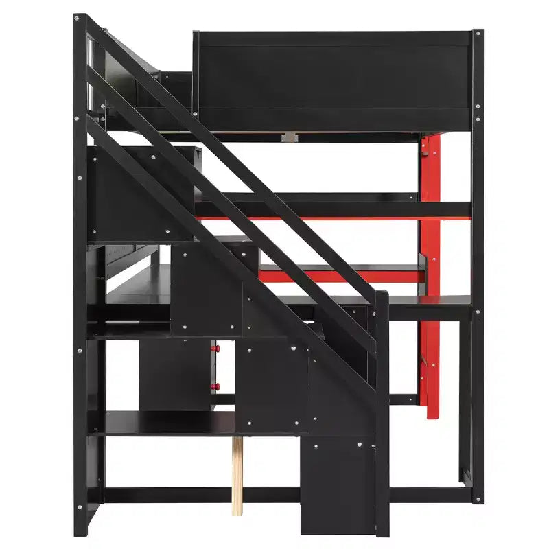 Letto a soppalco da gaming in legno Scott di GDFStudio con scale contenitore, scrivania, mensole e pannello forato