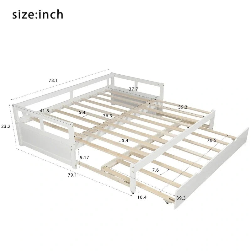 Letto a giorno estensibile con letto estraibile, Letto a giorno in legno con letto estraibile