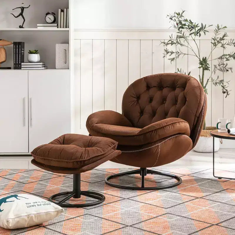 Poltrona Svedese Okak con Pouf, Poltrona Moderna Senza Braccioli Stile Mid-Century per Soggiorno, Morbida e Confortevole per Guardare la TV, Giocare