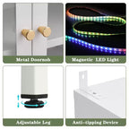 Bekrvio 67H Vetrina in Vetro a 3 Lati con Luci a LED, Mobile Contenitore a 5 Livelli con Doppie Ante e Cornice Metallica per Oggetti da Collezione, Ideale per Spazi Piccoli