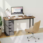 Scrivania per computer da 47 pollici con 5 cassetti, tavolo da studio/scrittura moderno rustico reversibile, postazione di lavoro per ufficio domestico per piccoli spazi