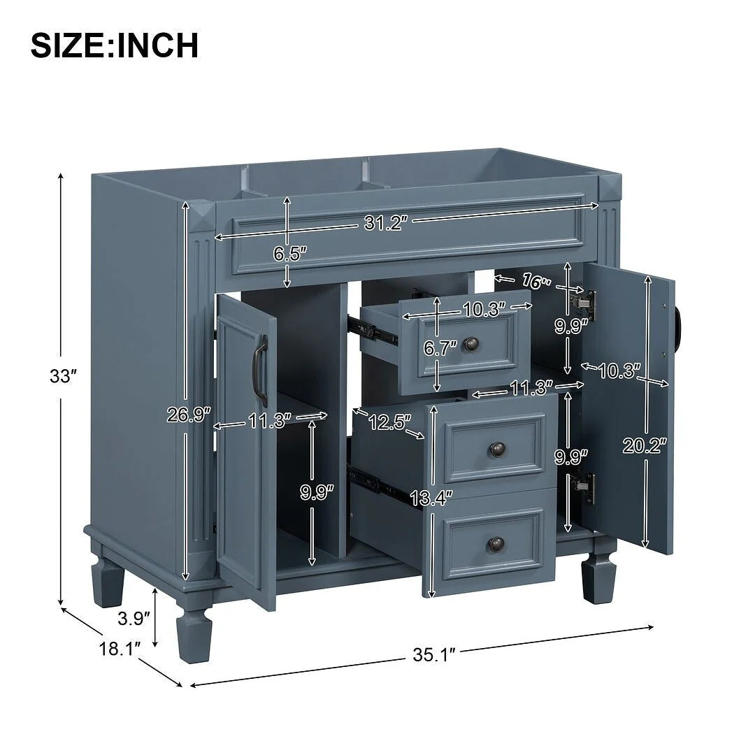 Mobile bagno moderno da 90 cm con lavabo integrato e specchiera, 2 ante e 2 cassetti