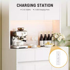 Mobile dispensa da cucina da 71 pollici, mobile credenza con luci a LED e prese di corrente, mobile buffet con supporto per microonde, ripiani regolabili