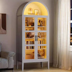 Mobiletto contenitore, Nero/Bianco, Stile ad arco, Singolo, Alto 71 con Luci LED e Ante in Vetro