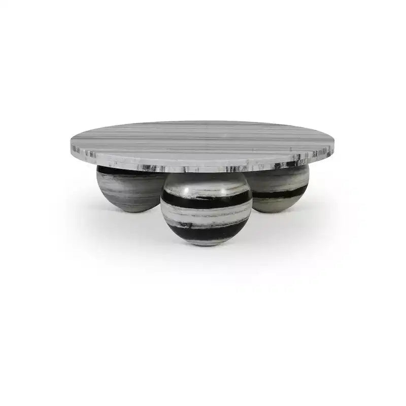 Table basse ronde en marbre avec pieds sphériques, multicolore, 4-6 places