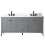Mobile lavabo doppio Vanity Art 72 per bagno, con top in marmo tecnico