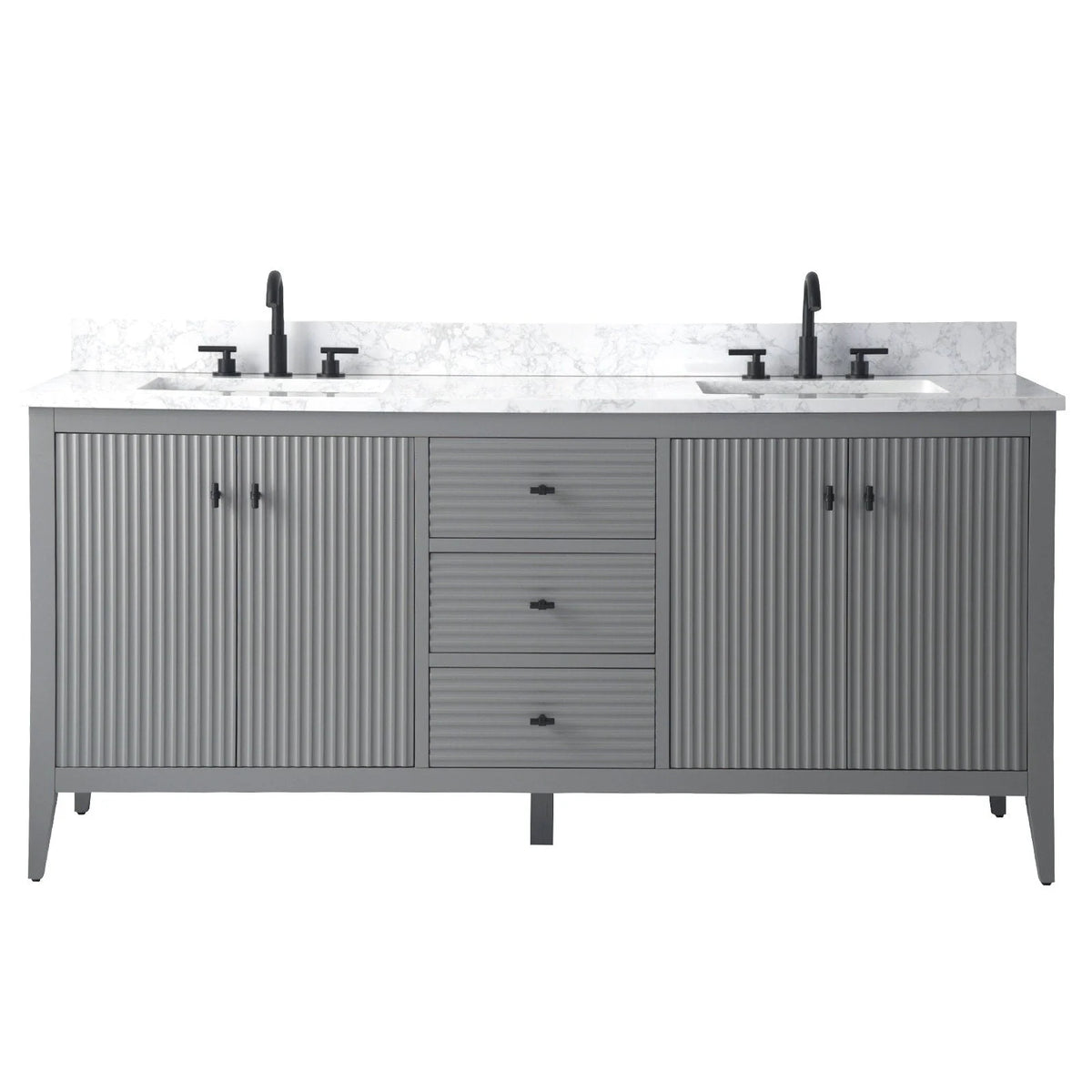 Mobile lavabo doppio Vanity Art 72 per bagno, con top in marmo tecnico