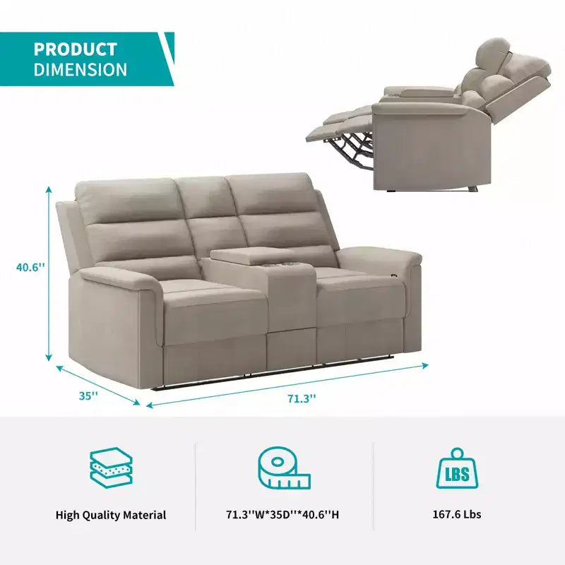 Divano a 2 posti reclinabile in tessuto tecnico beige/grigio con schienale e poggiapiedi regolabili