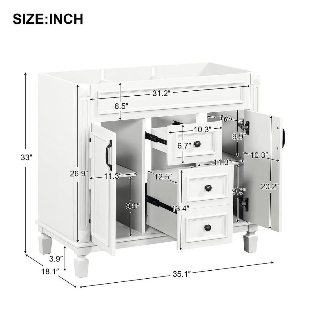 Mobile bagno moderno da 90 cm con lavabo integrato e specchiera, 2 ante e 2 cassetti