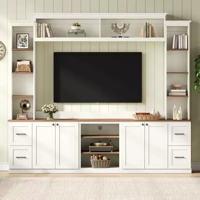 ModernLuxe Mobile Parete Centro di Intrattenimento 4-in-1 Stile Rustico, Adatto per TV Fino a 70 Pollici, Porta TV Consolle Multimediale con Ripiani Regolabili e Cassetti
