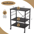 Scaffale da Cucina a 3 Livelli Costway, Carrello per Forno a Microonde con Gancio