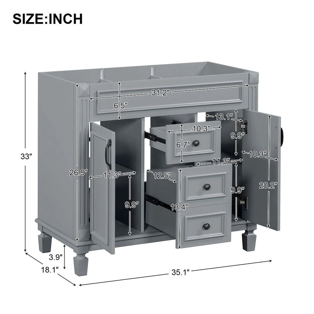 Mobile bagno moderno da 90 cm con lavabo integrato e specchiera, 2 ante e 2 cassetti