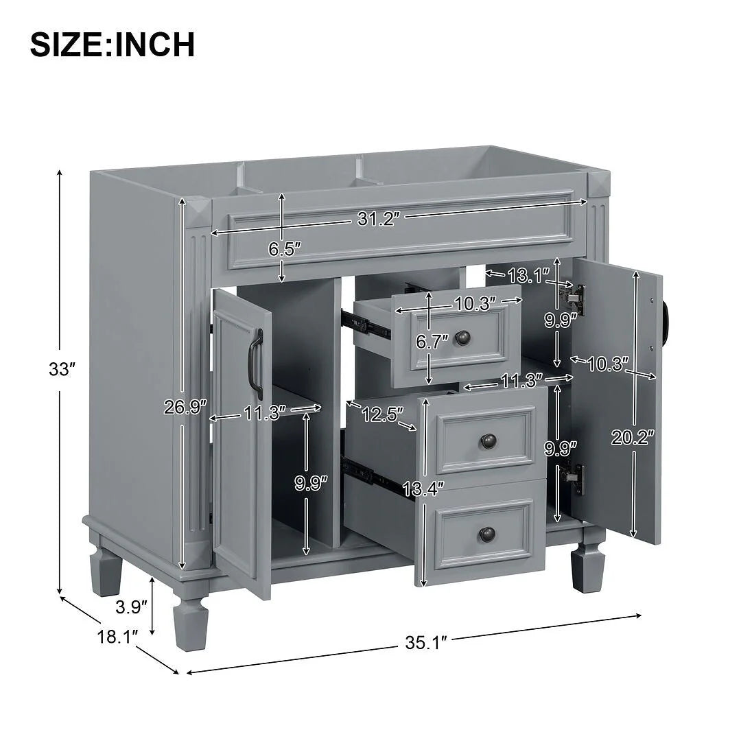 Mobile bagno moderno da 90 cm con lavabo integrato e specchiera, 2 ante e 2 cassetti
