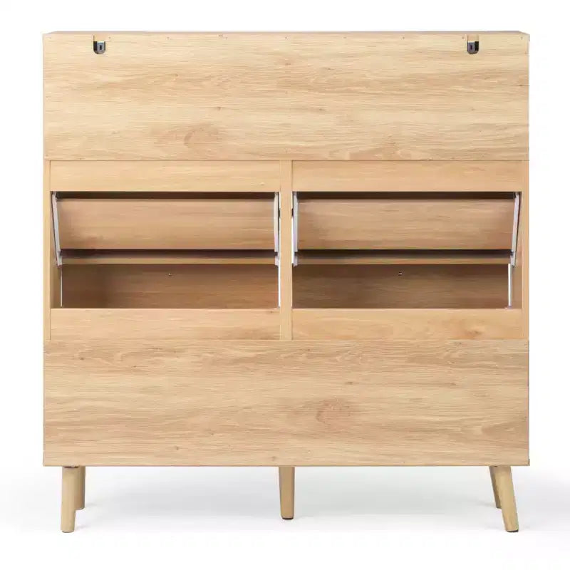 Karl Mobile Scarpiera con Pannello in Rattan, 2 Cassetti e 4 Cassetti a Ribalta, in Truciolato 105 cm L