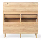 Karl Mobile Scarpiera con Pannello in Rattan, 2 Cassetti e 4 Cassetti a Ribalta, in Truciolato 105 cm L