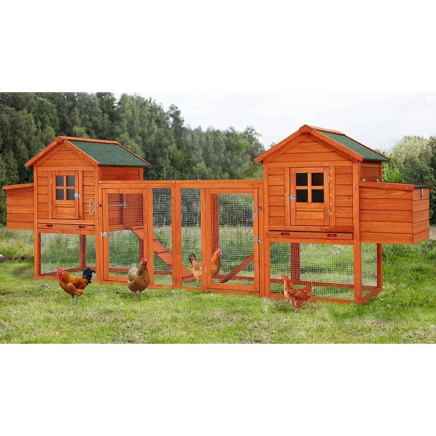 AECOJOY Pollaio grande da 365 cm con recinto, gabbia per pollame in legno